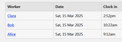 Employee time clock plugin