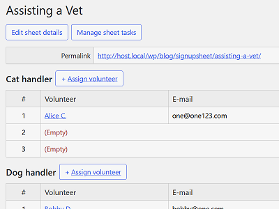 Volunteer sign-up sheets plugin